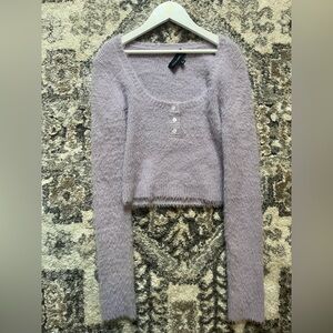 Cotton Candy Lilac Fuzzy Scoop Neck Sweater